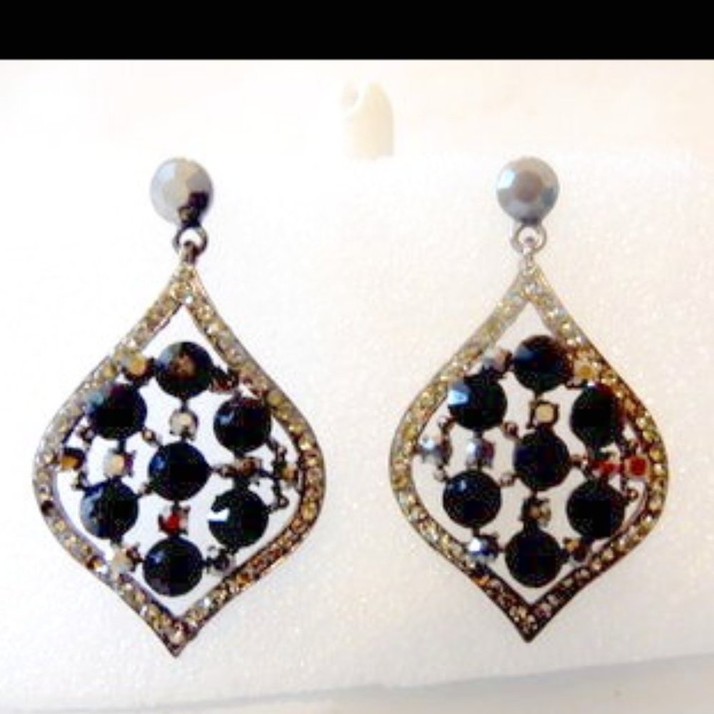 Hematite Color Crystal Statement Drop Pierce Earr… - image 5